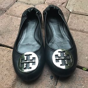 Tory Burch Reva Flats Black w/Silver. Size 7.5